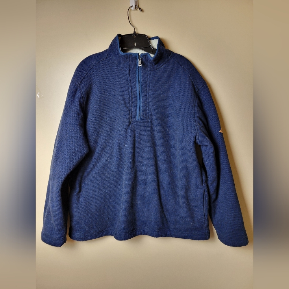 Orvis Mens Blue Sherpa Lined Quarter Zip Pullover Sweater Size Large